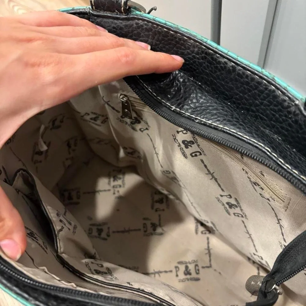 Cross studded teal y2k purse bag